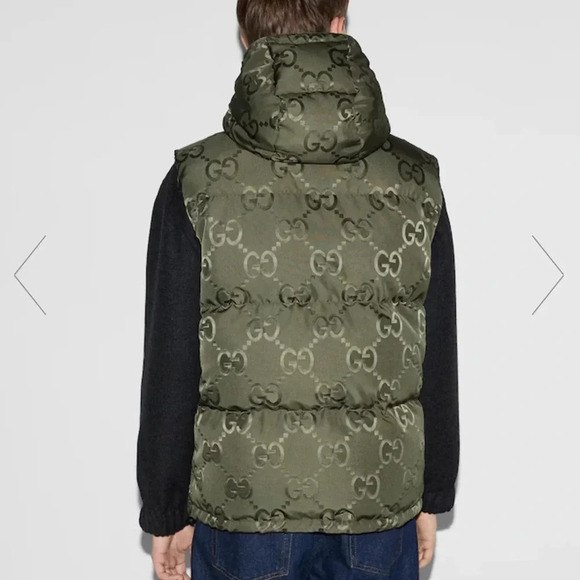 AUTHENTIC GUCCI JUMBO GG monogram CANVAS DOWN VEST green men’s hood puffer gilet - Picture 3 of 10